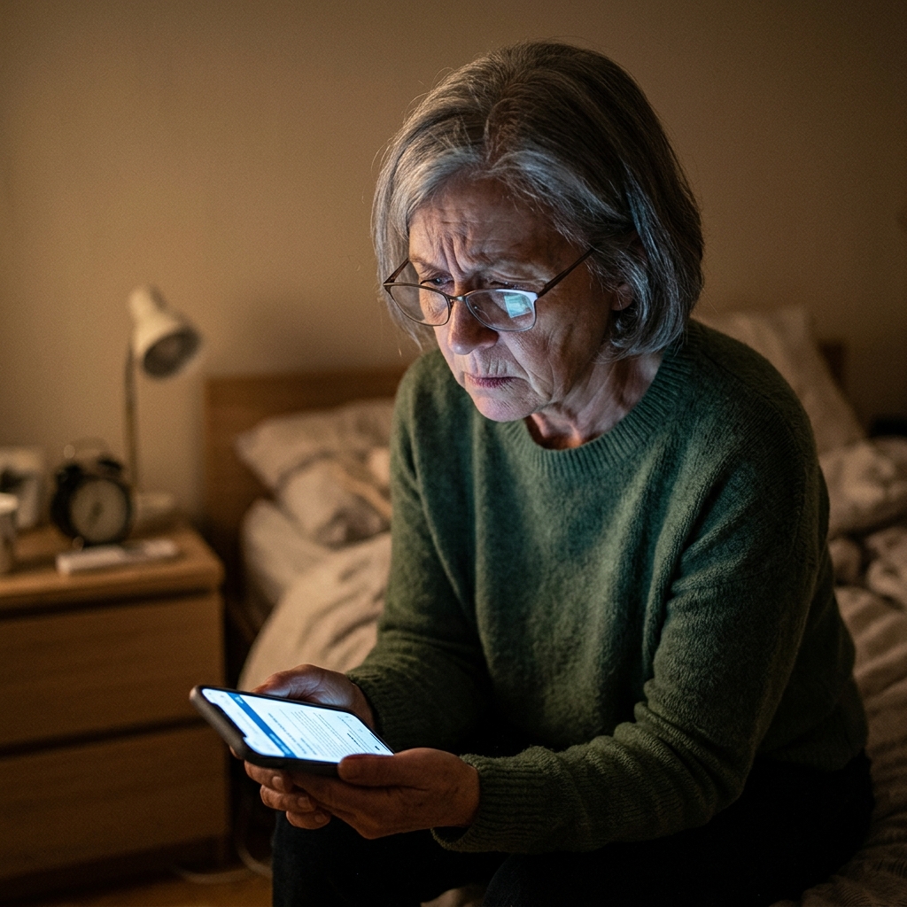 Person searching about cataract surgery at night